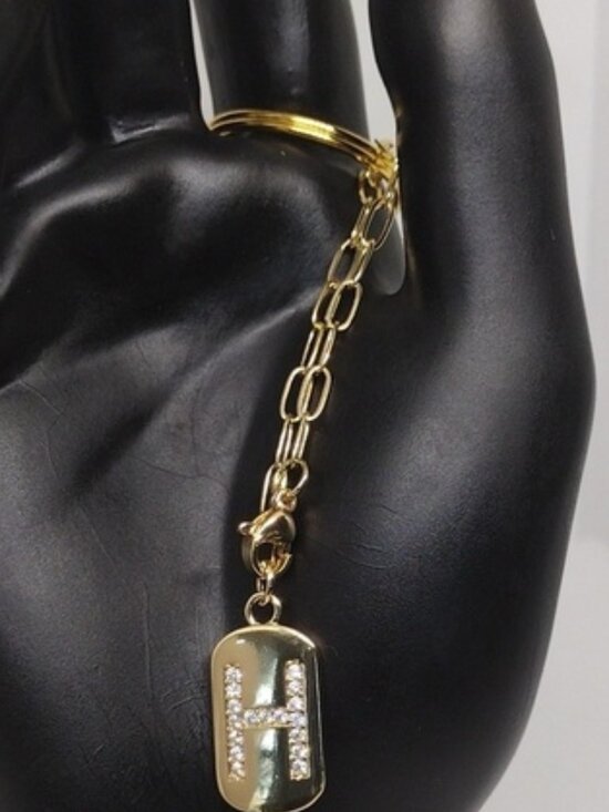 None Accessories - Gold Rhinestone Initial H Keychain Bag Charm Monogram